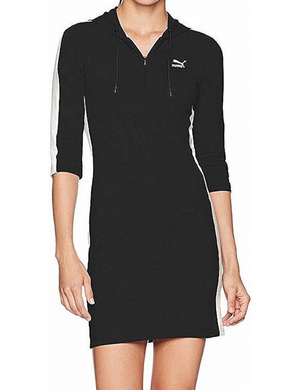 Puma T7 Black Hooded Sporty Mini Dress with White Panels Size XS